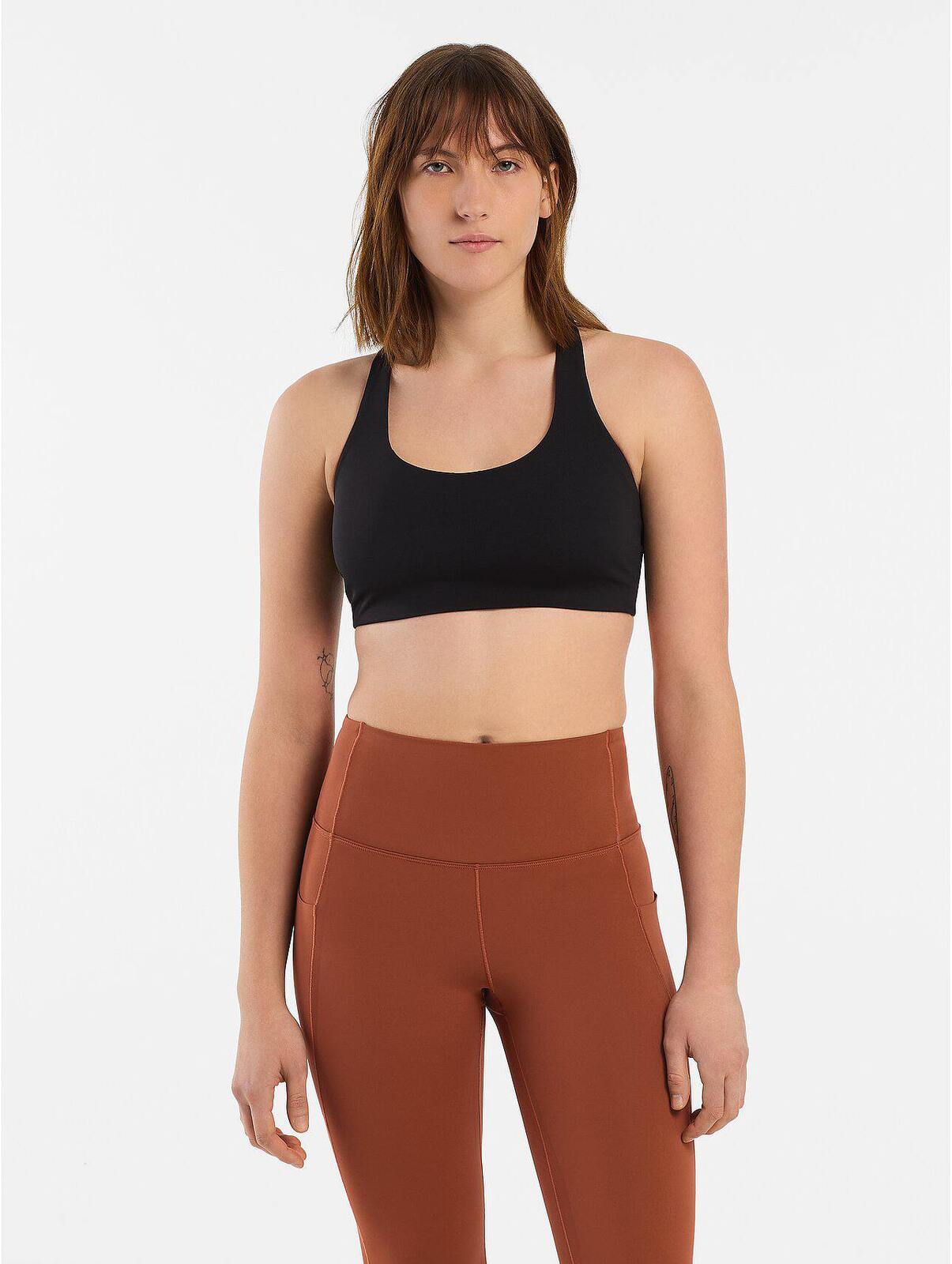 Arcteryx Womens Essent Crop Top Sports Bra Comfy Hiking Tank in Black