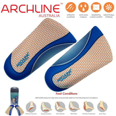 ARCHLINE 3/4 Slim Orthotics Plantar Fasciitis Insoles Balance Support Relief