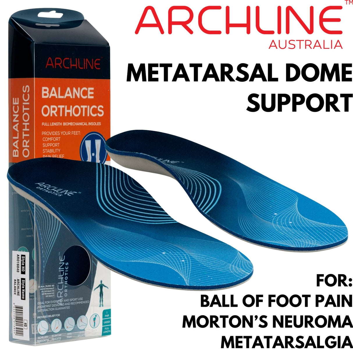 Archline Orthotic Met Dome Insoles Full Length Arch Support Metatarsal Pain Relief (Unisex)
