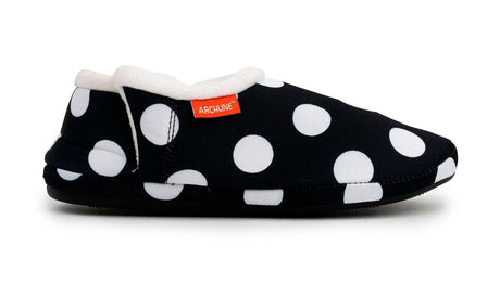 ARCHLINE Orthotic Slippers CLOSED Arch Scuffs Medical Pain Relief - Black/White Polka Dots