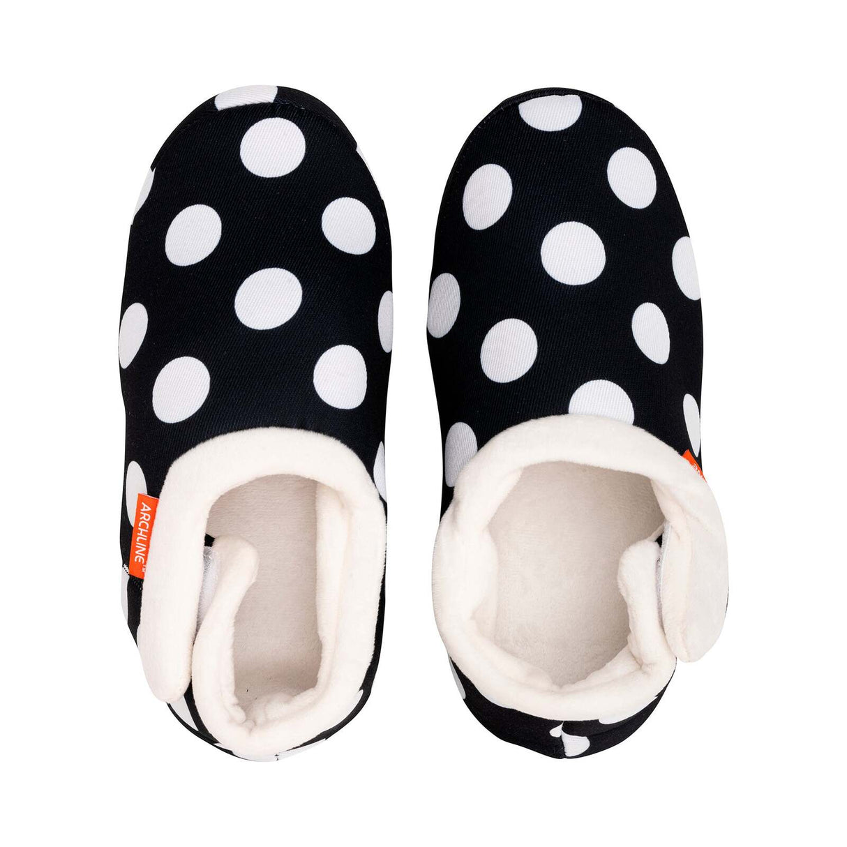 ARCHLINE Orthotic Slippers CLOSED Arch Scuffs Medical Pain Relief - Black/White Polka Dots