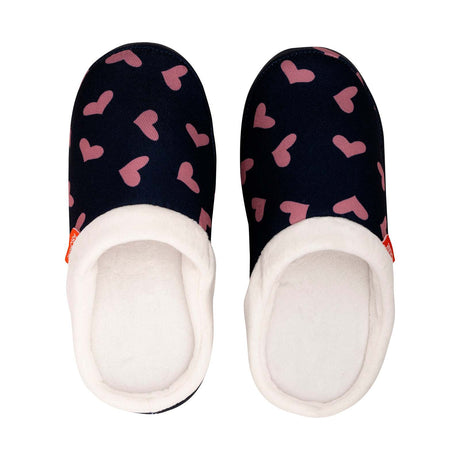 ARCHLINE Orthotic Slippers Slip On Scuffs Pain Relief Moccasins - Navy with Hearts