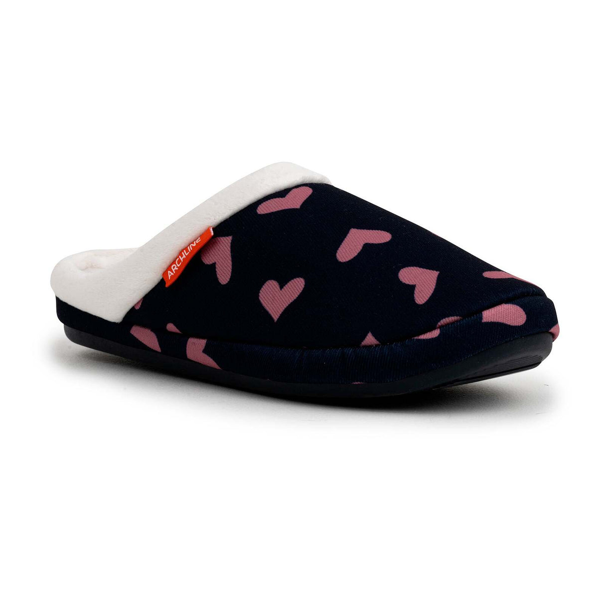 ARCHLINE Orthotic Slippers Slip On Scuffs Pain Relief Moccasins - Navy with Hearts