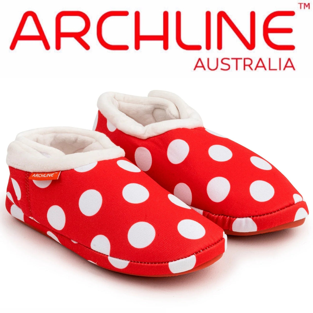 ARCHLINE Orthotic Slippers CLOSED Back Scuffs Moccasins Pain Relief - Red Polka Dots