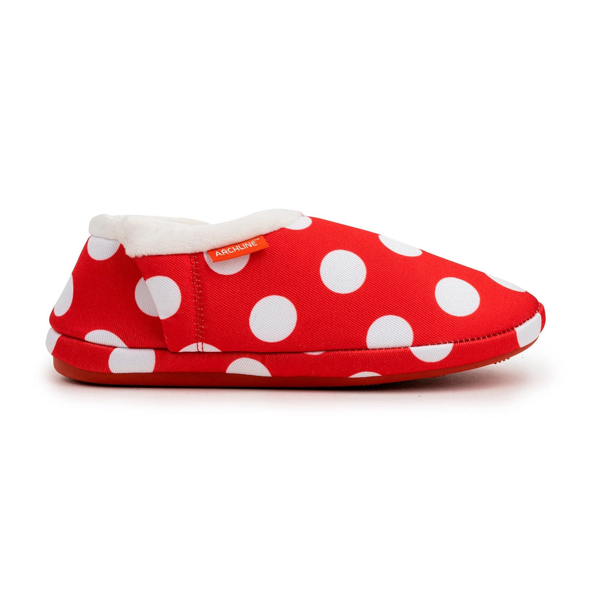 ARCHLINE Orthotic Slippers CLOSED Back Scuffs Moccasins Pain Relief - Red Polka Dots