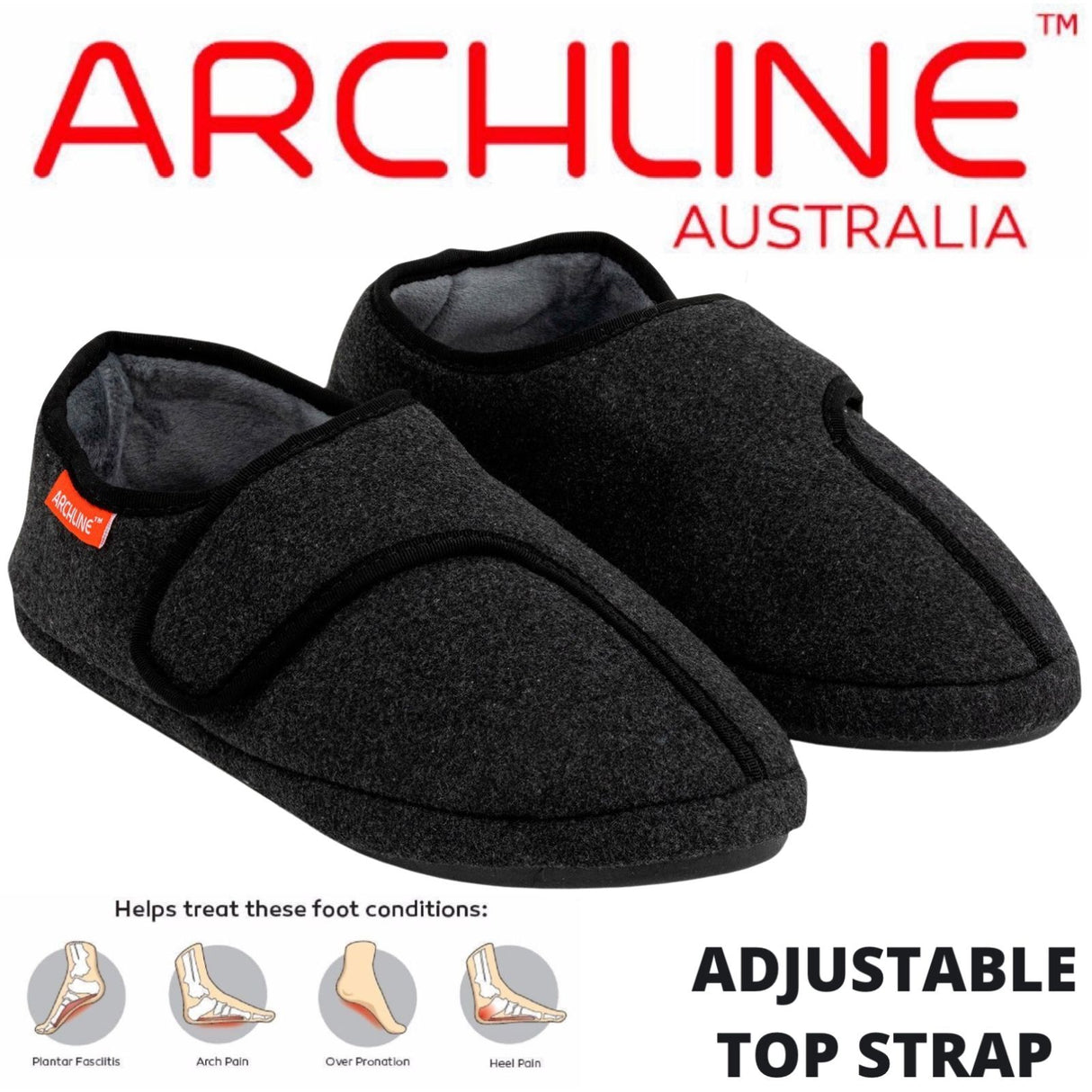 ARCHLINE Orthotic Plus Slippers Closed Scuffs Pain Relief Moccasins - Charcoal