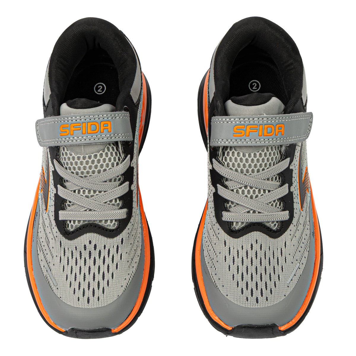 Sfida Axion Boys V Strap Runners - Grey/Black/Orange (Kids Sneakers/Shoes)