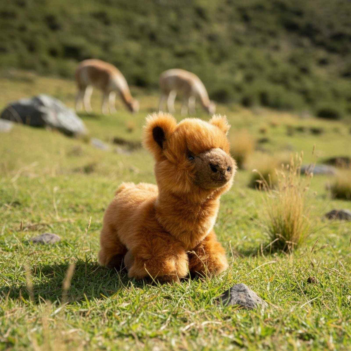 Bocchetta Alcapone 25cm Lying Alpaca Plush Toy - Brown (Realistic Stuffed Animal Farm Gift)