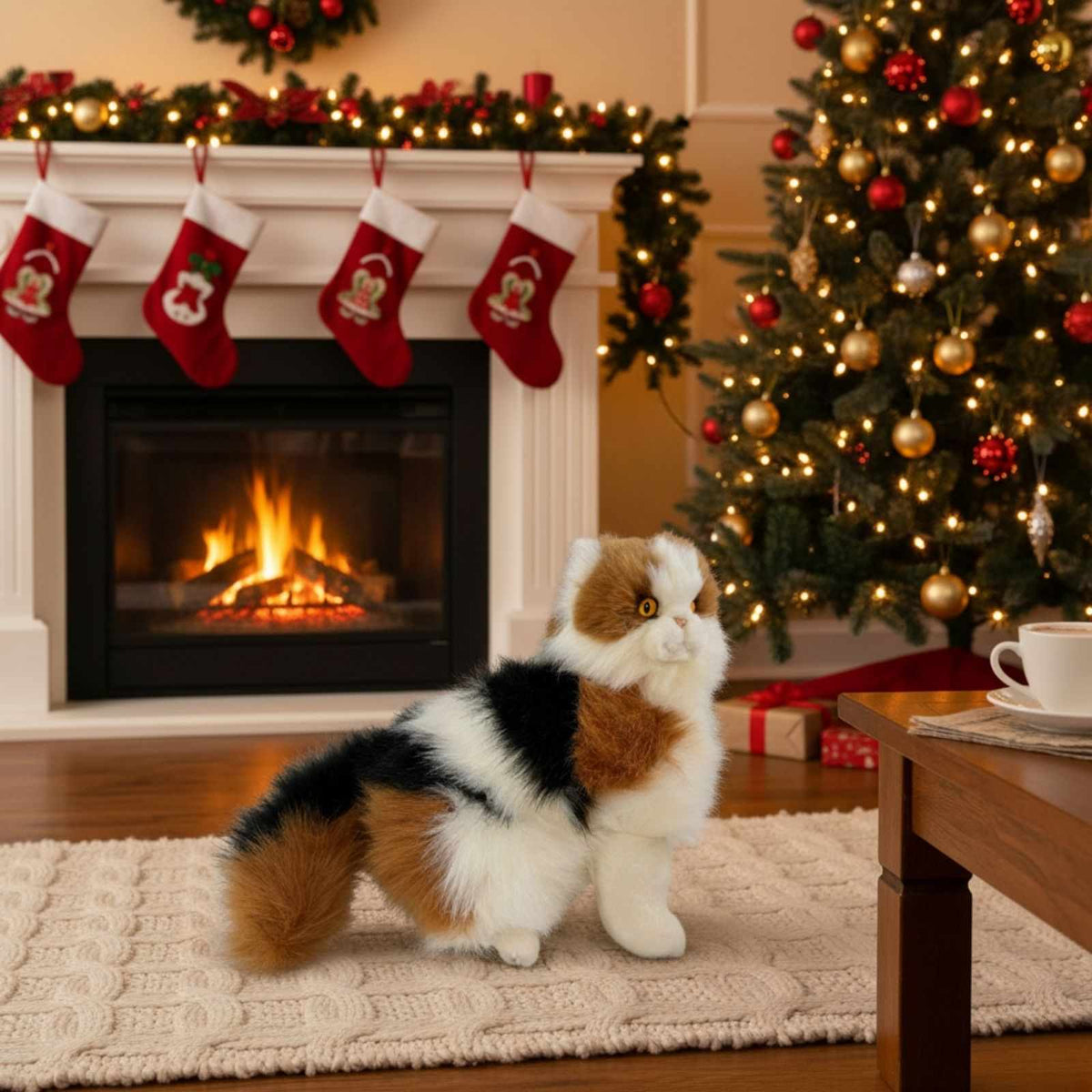 Bocchetta Alfio 34cm Sitting Calico Cat Plush Toy (Realistic Stuffed Animal Cat Gift)
