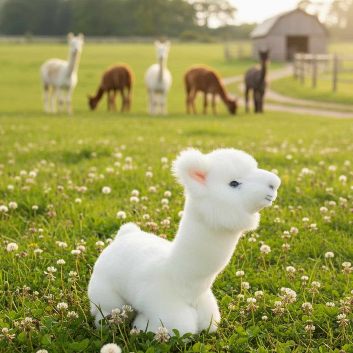 Bocchetta Alfredo 25cm Lying Alpaca Plush Toy - White (Realistic Stuffed Animal Farm Gift)