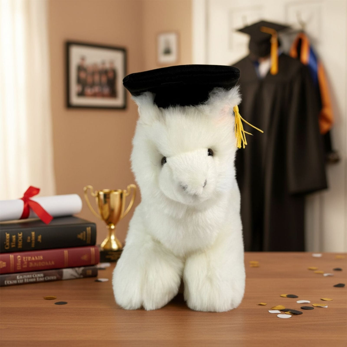 Bocchetta Alfredo 25cm Graduation Alpaca Plush Toy - White (Stuffed Animal Grad Gift)