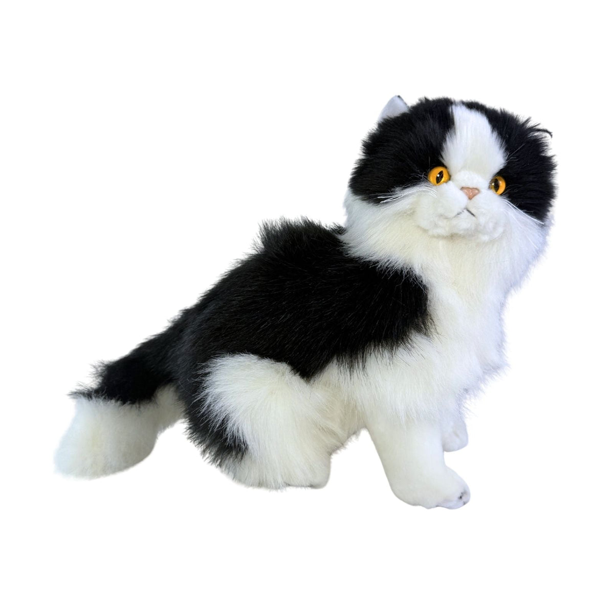 Bocchetta Angus 34cm Sitting Piebald Cat Plush Toy - Black/White (Realistic Stuffed Animal Cat Gift)