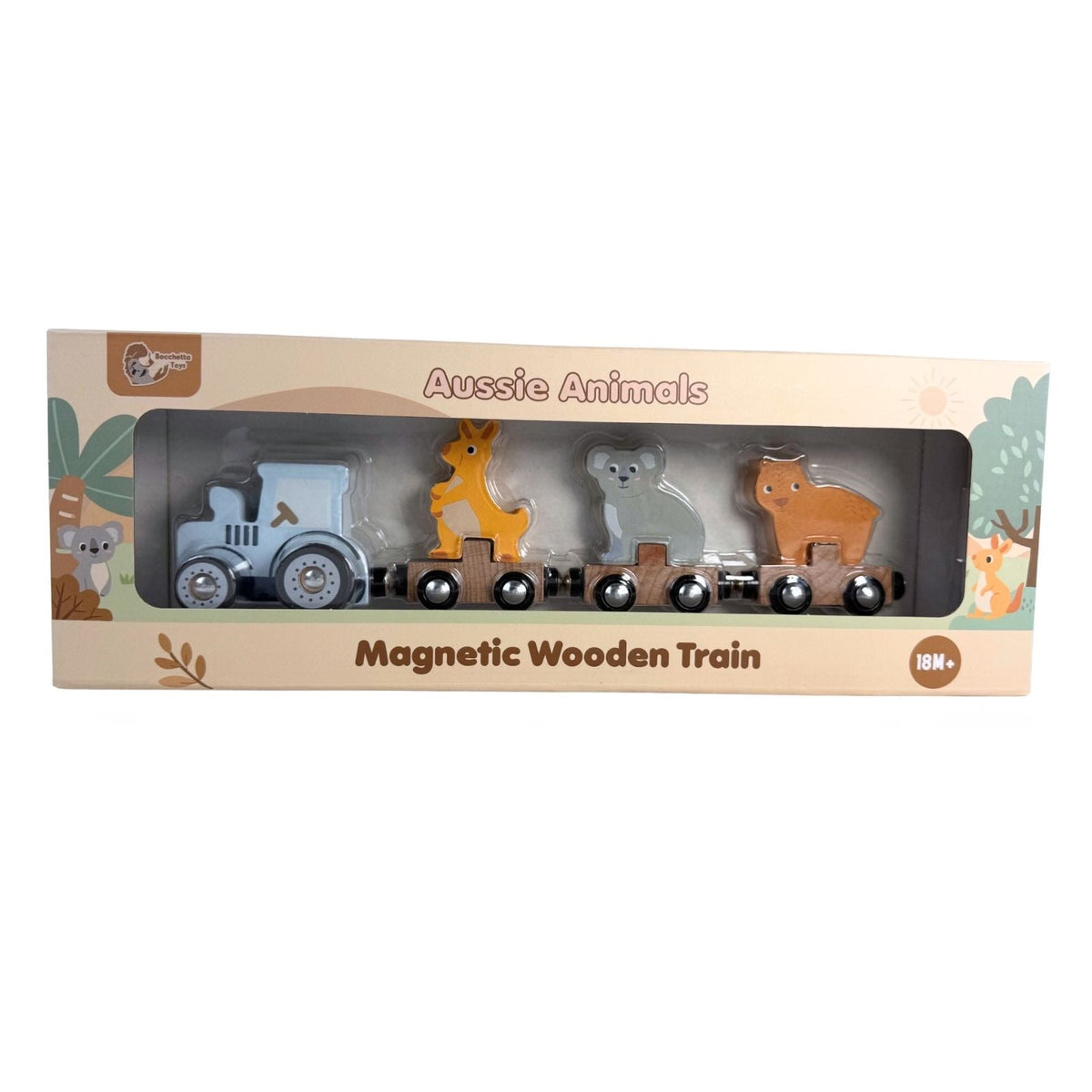 Bocchetta Aussie Animals Magnetic Wooden Train (Toddler Push Along Toy)