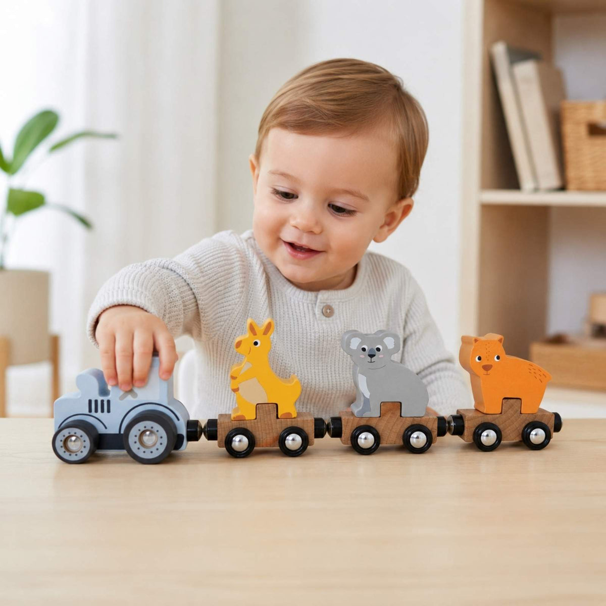 Bocchetta Aussie Animals Magnetic Wooden Train (Toddler Push Along Toy)