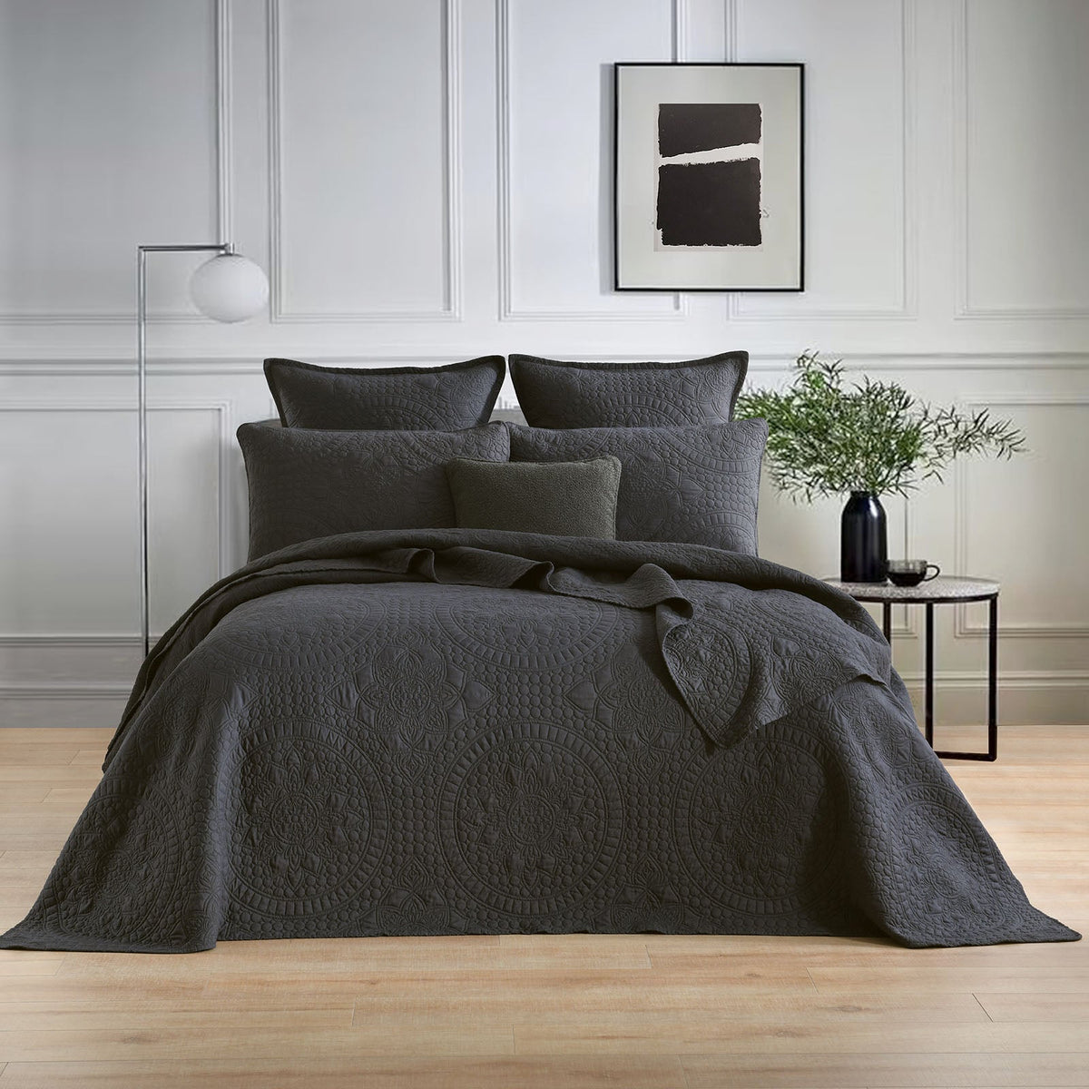 Renee Taylor Asher Jacquard Coverlet Set - Grey (OEKO-TEX Certified Bedspread)