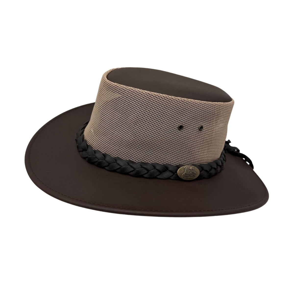 Jacaru 1221 The Aussie Breeze Buffalo Leather Hat - Brown (Breeze Crown Water Resistant & UPF 50+)