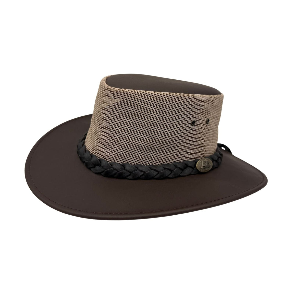 Jacaru 1221 The Aussie Breeze Buffalo Leather Hat - Brown (Breeze Crown Water Resistant & UPF 50+)