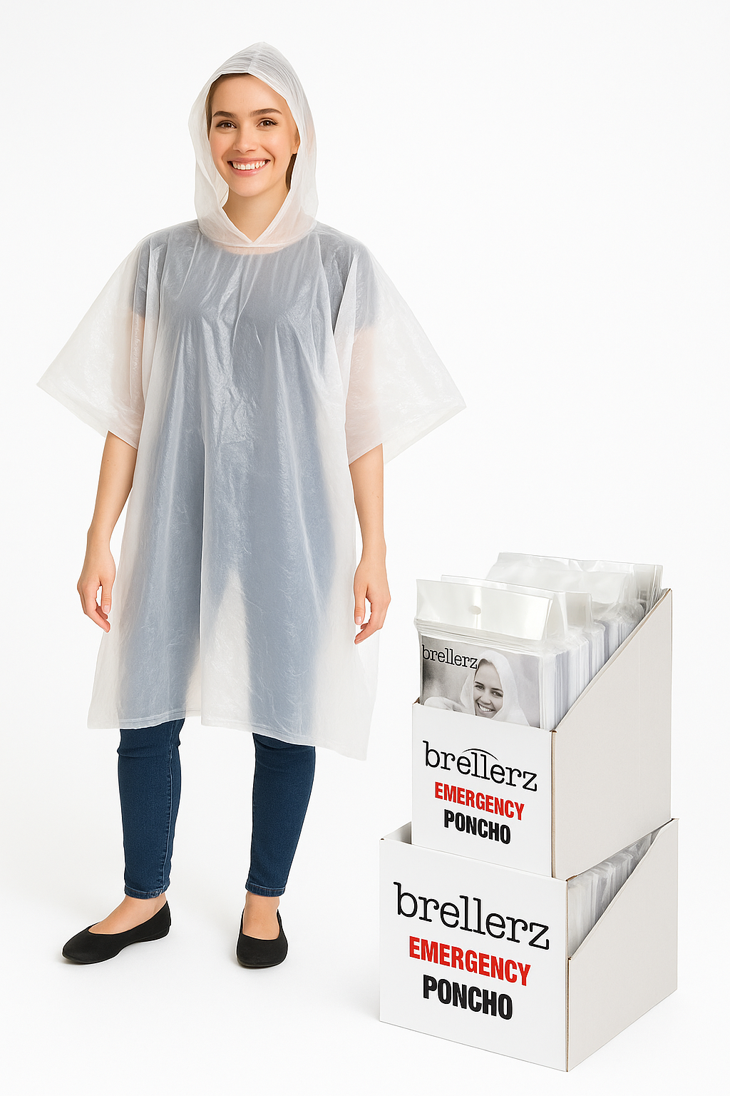 12x Brellerz Emergency Waterproof Rain Coat Poncho Transparent Lightweight Bulk w/ Hood