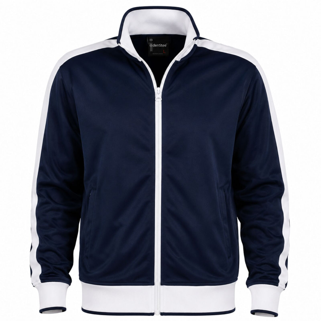 Identitee Mens Varsity Tracksuit Top Jacket - Navy/White (Long Sleeve Warm Winter Jumper)
