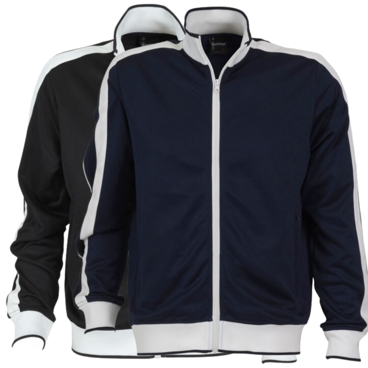 Identitee Mens Varsity Track Top Jacket Tracksuit Warm Winter Jumper Long Sleeve - Navy/White