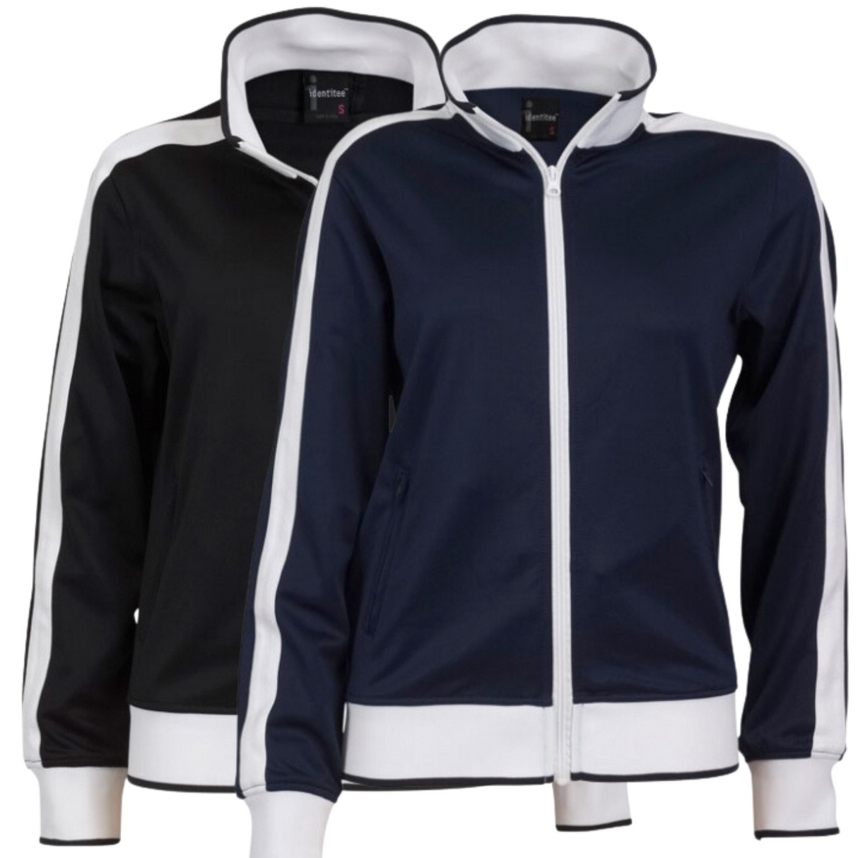 Identitee Ladies Track Top Jacket Tracksuit Warm Winter Full Zip Varsity Jumper - Navy/White