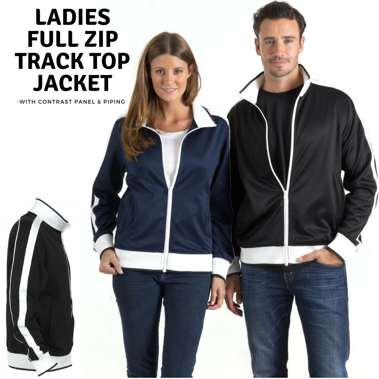 Identitee Ladies Track Top Jacket Tracksuit Warm Winter Full Zip Varsity Jumper - Black/White