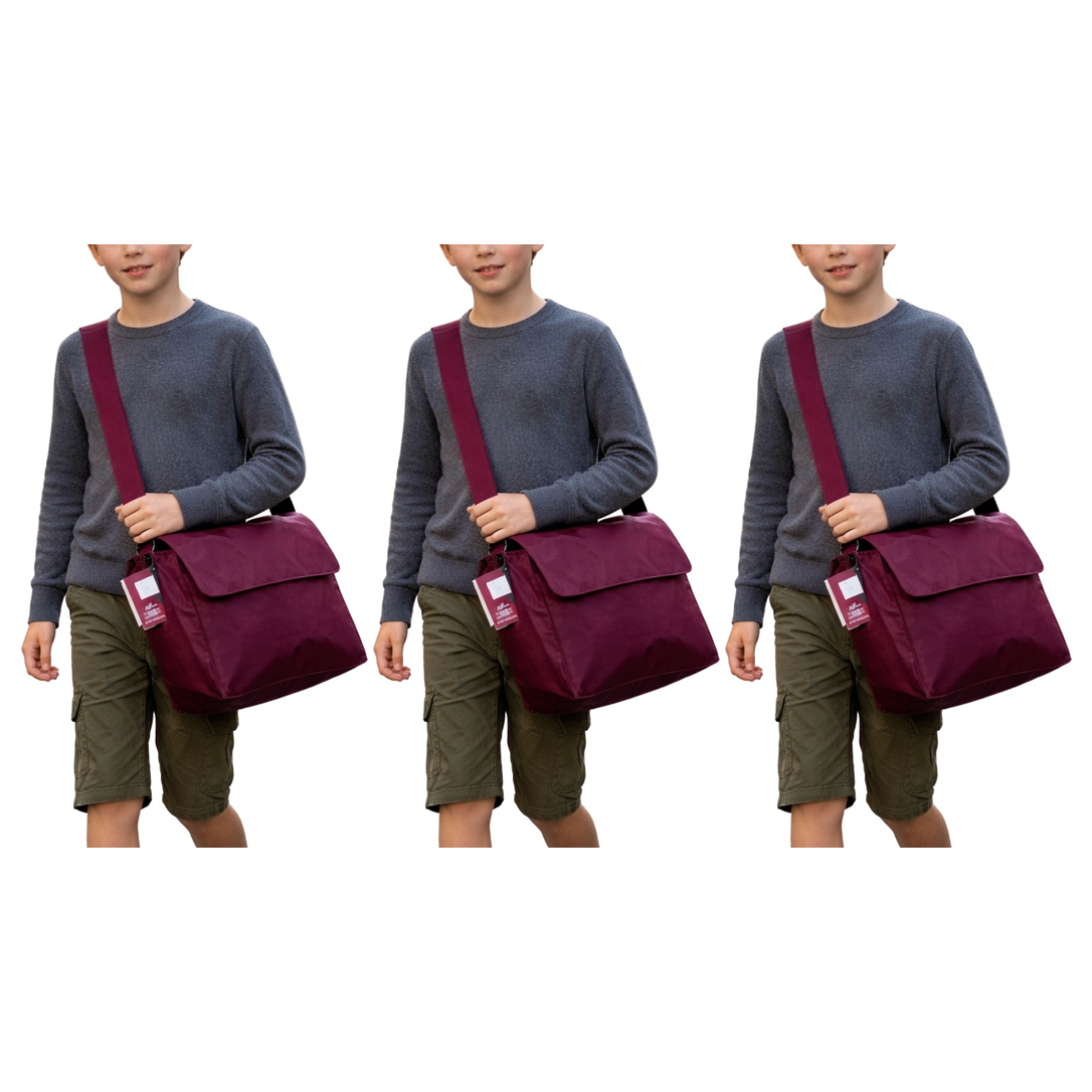 3x Leuts Tote Library Shoulder Bag Pack - Maroon Red (Nylon Waterproof School Books Messenger Bag)