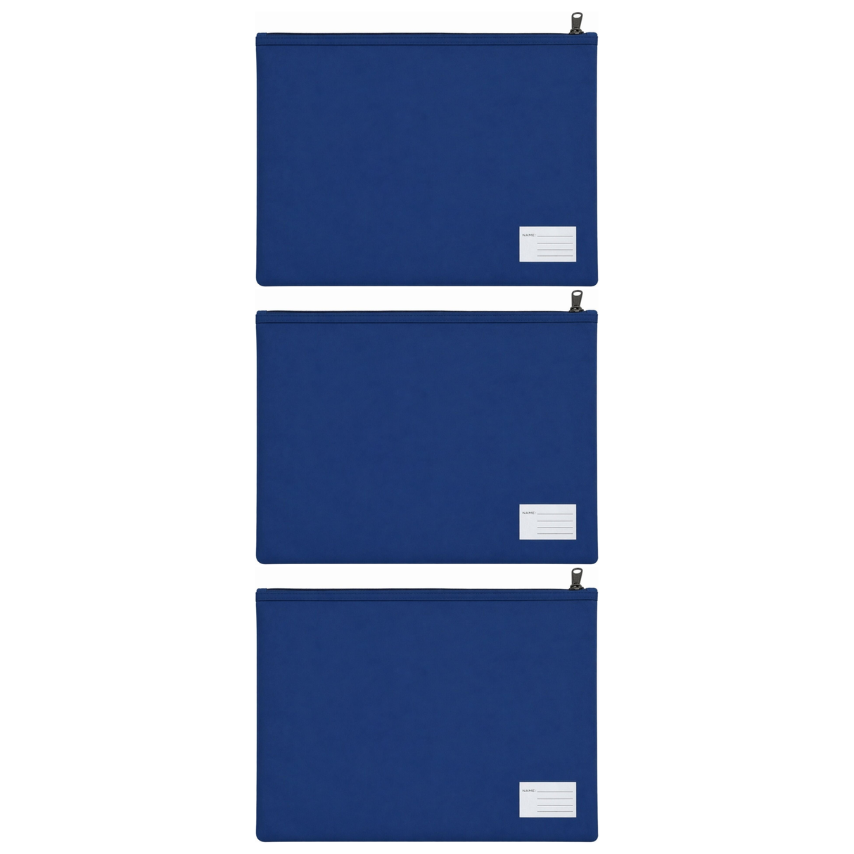 3x Leuts Twin Zip Jumbo Pencil Case - Royal Blue (School/Office/Storage Pouch) (Bulk Pack)
