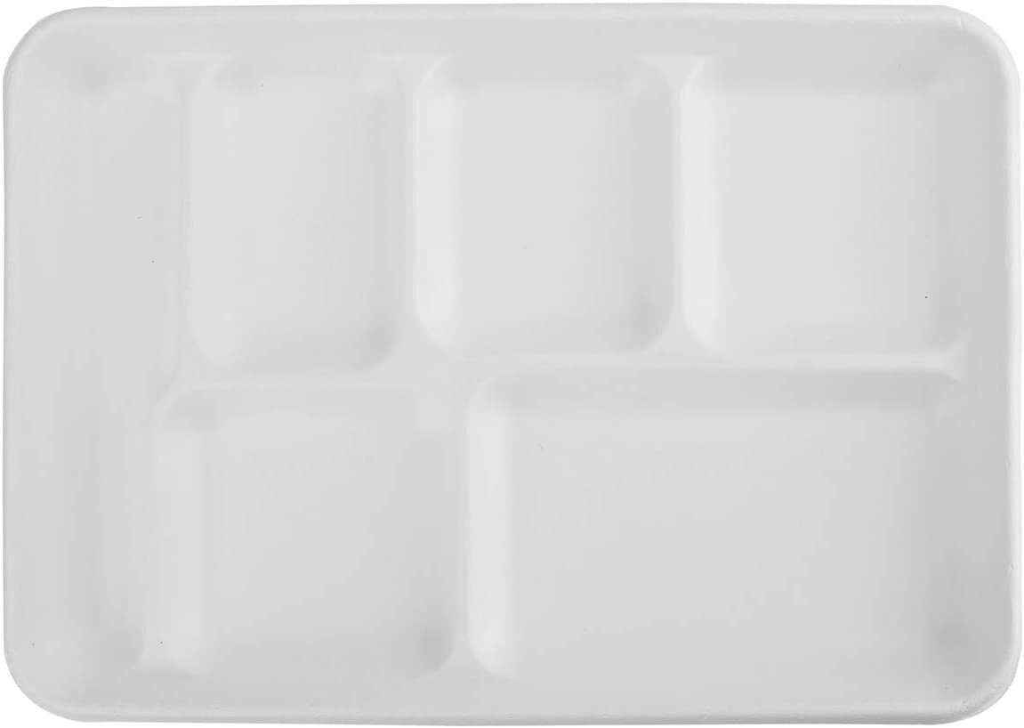 240pcs Sugarcane Bagasse 6-Compartment Lunch Paper Tray Plates 32x22cm Bulk