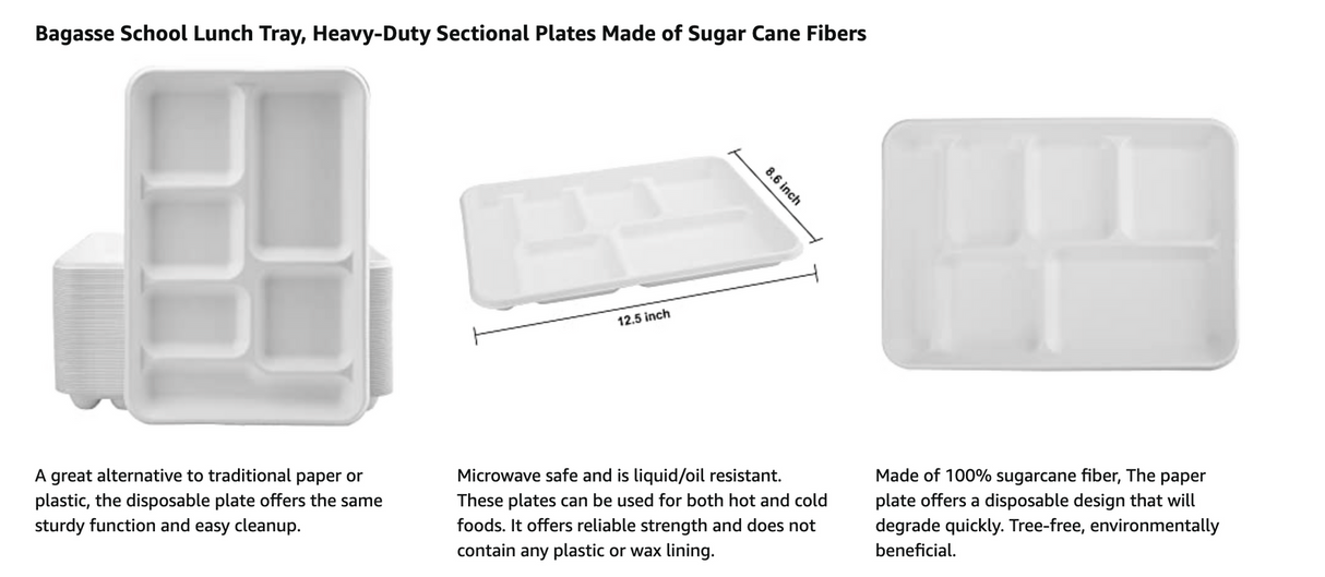 240pcs Sugarcane Bagasse 6-Compartment Lunch Paper Tray Plates 32x22cm Bulk