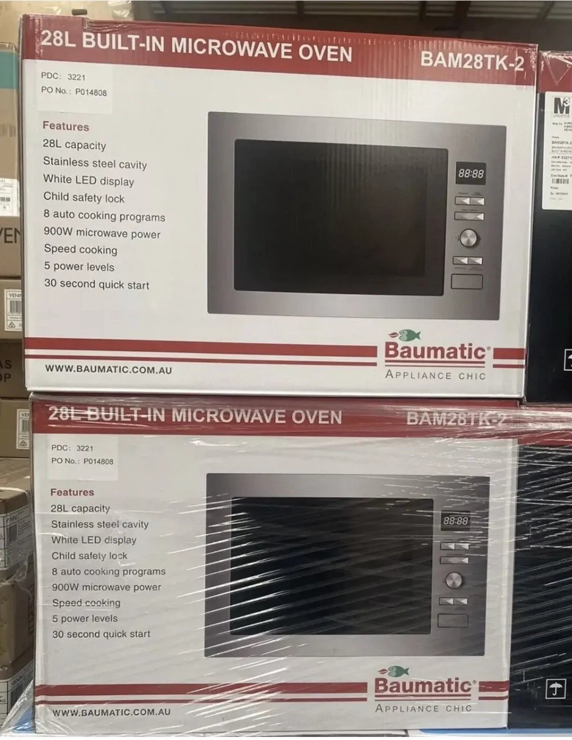 Baumatic Built-In Stainless Steel Microwave 28 Litre 900W - BAM28TK-2