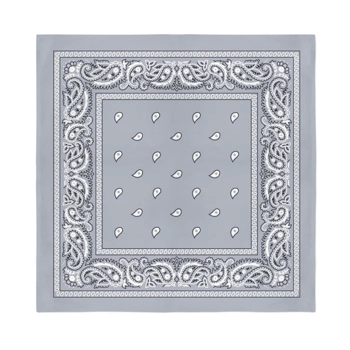 Grey Paisley Bandana - 100% Cotton Head Wrap/Durag/Scarf/Mask