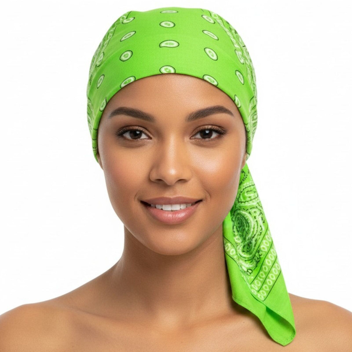 Light Green Paisley Bandana - 100% Cotton Head Wrap/Durag/Scarf/Mask