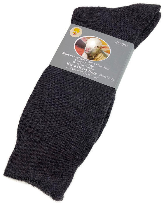 1 Pair Merino Wool Blend Work Socks - Charcoal (Heavy Duty Warm Winter Thermal Socks)