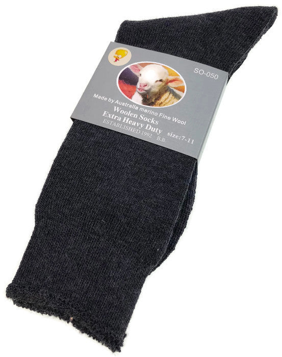 1 Pair Merino Wool Blend Work Socks - Charcoal (Heavy Duty Warm Winter Thermal Socks)
