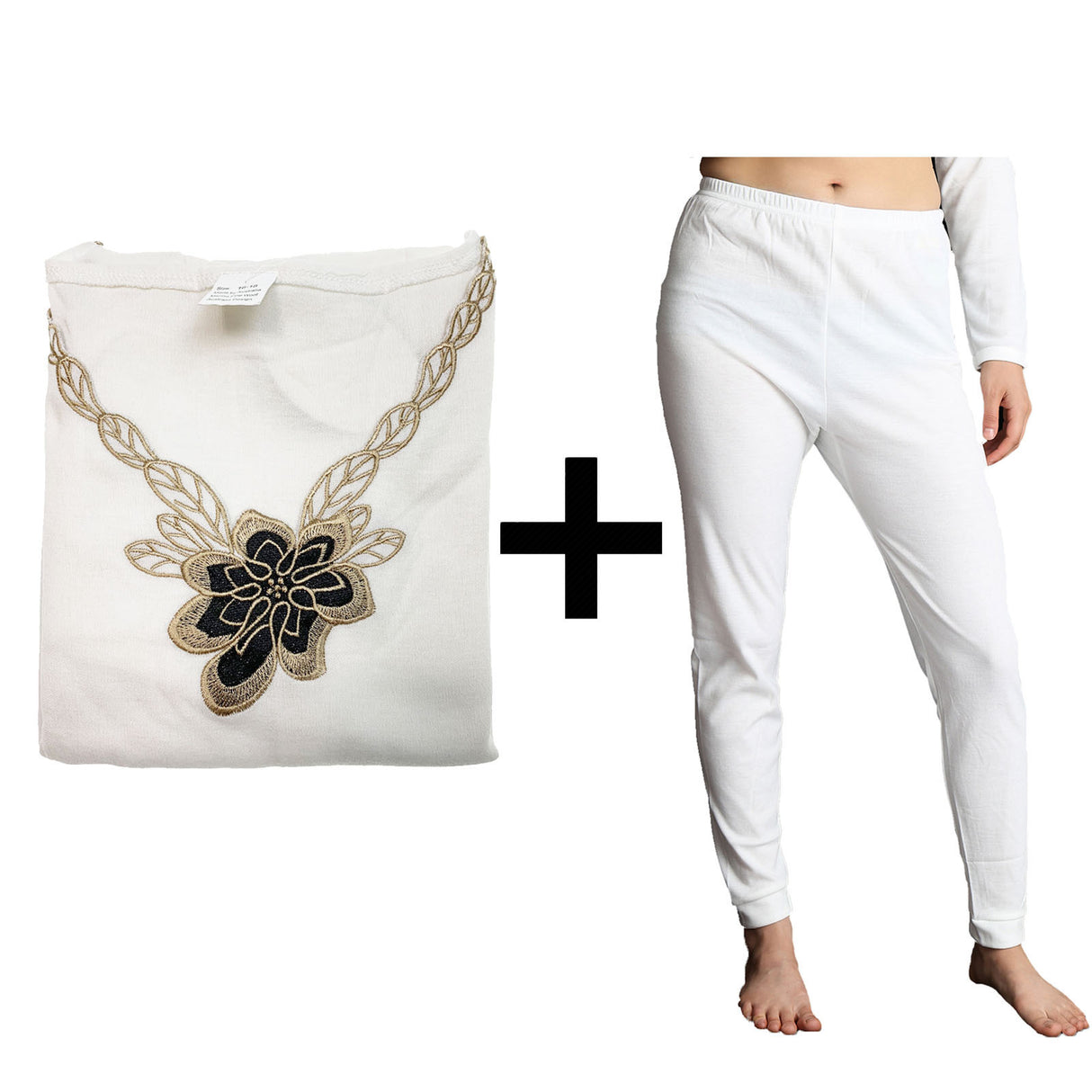 2pcs Set Womens Merino Wool Blend Pants & Top Underwear Leggings Thermal Thermals - Burgundy Top & Black Pants