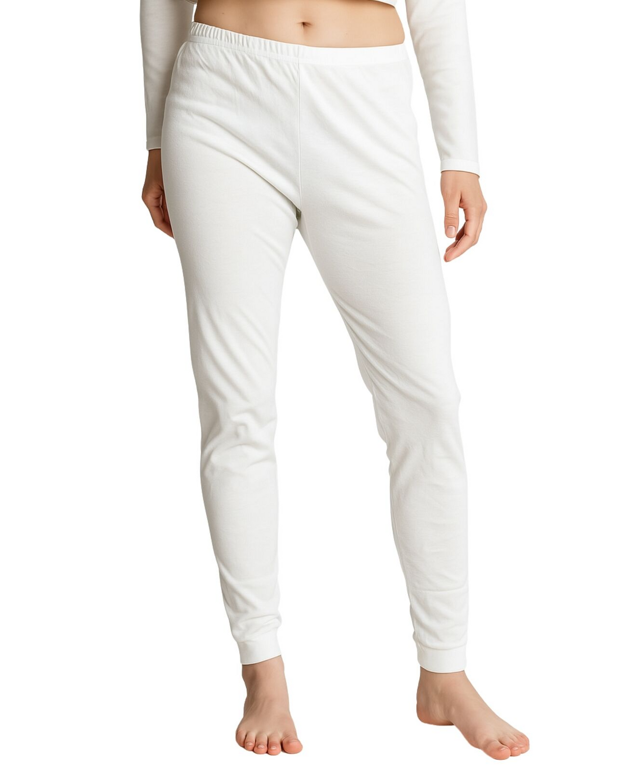 2pc Womens Merino Wool Blend Thermal Set - Beige (Base Layer V-Neck Top & Leggings Pants)