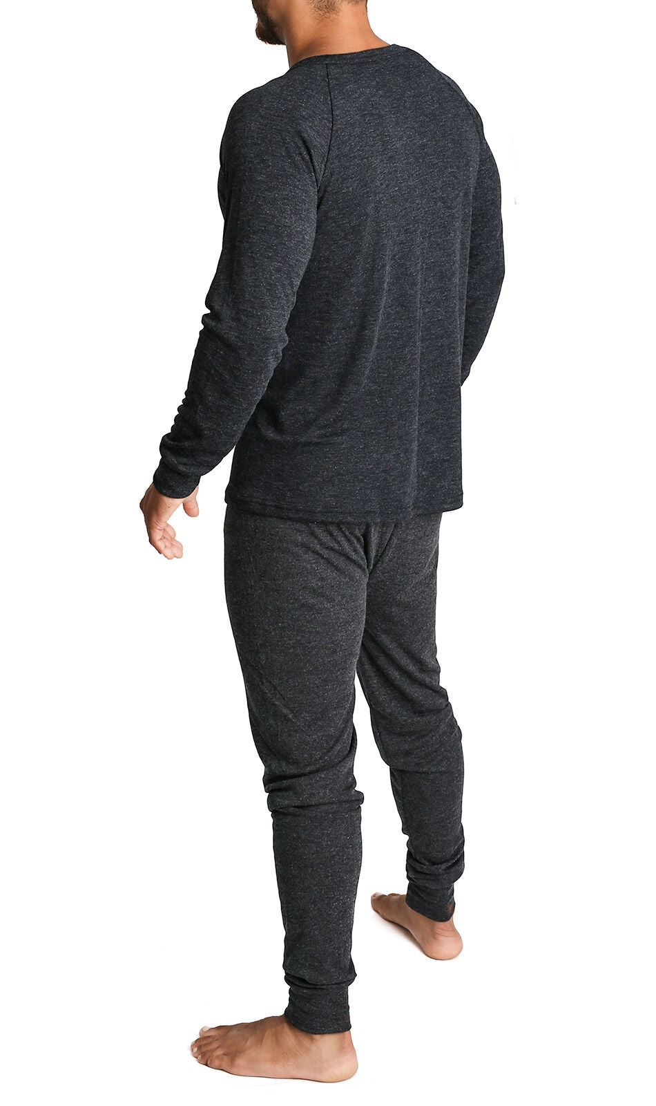 2pcs Mens Merino Wool Blend Thermal Set - Black (Long Sleeve Top & Long Johns Underwear)