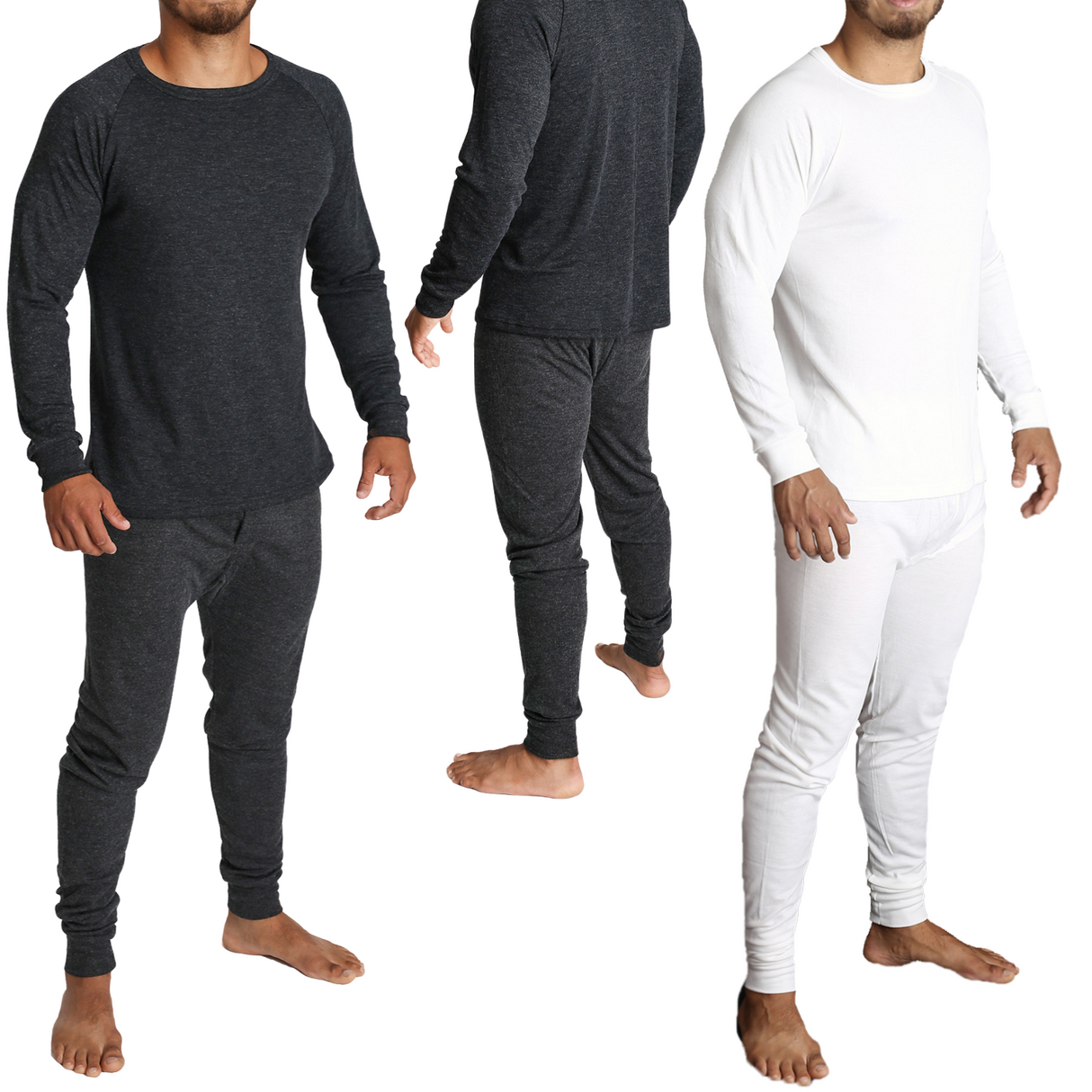 2pcs Set Mens Merino Wool Blend Long Sleeve Thermal Top & Long Johns Pants Underwear - Beige