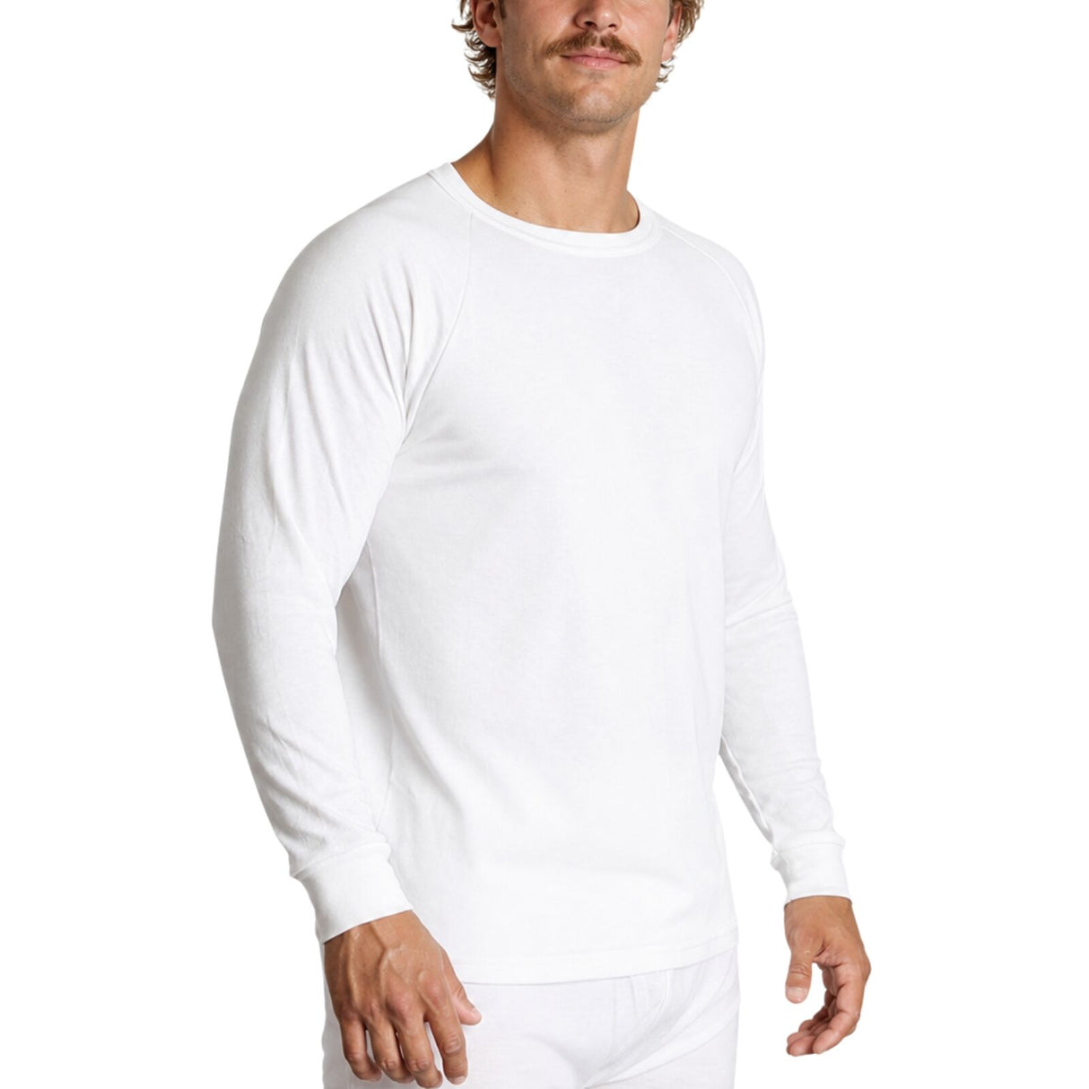 Mens Merino Wool Blend Thermal Long Sleeve Top - Beige (Base Layer Underwear)