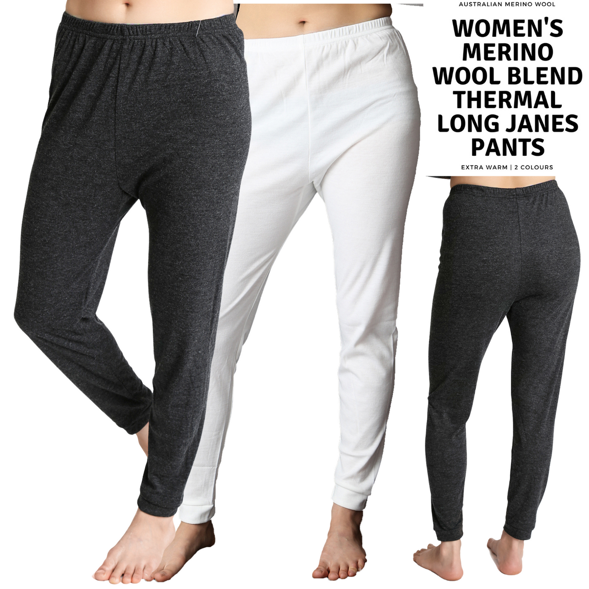 Womens Merino Wool Long Janes Thermal Underwear Layer Thermals Leggings Pants - Black