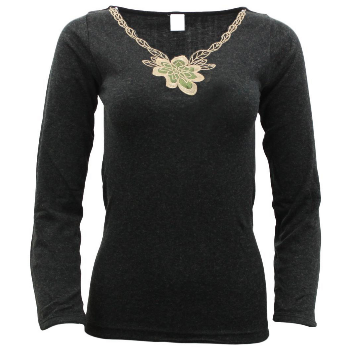 Womens Merino Wool Blend Thermal V Neck Long Sleeve Top - Black (Spencer Base Layer)