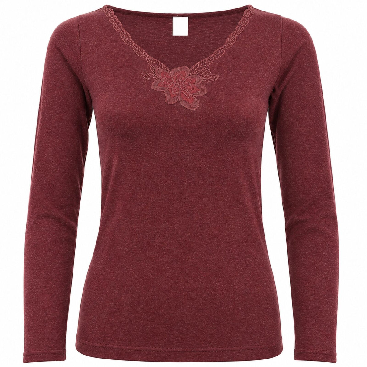 Womens Merino Wool Blend Thermal V Neck Long Sleeve Top - Burgundy (Spencer Base Layer)