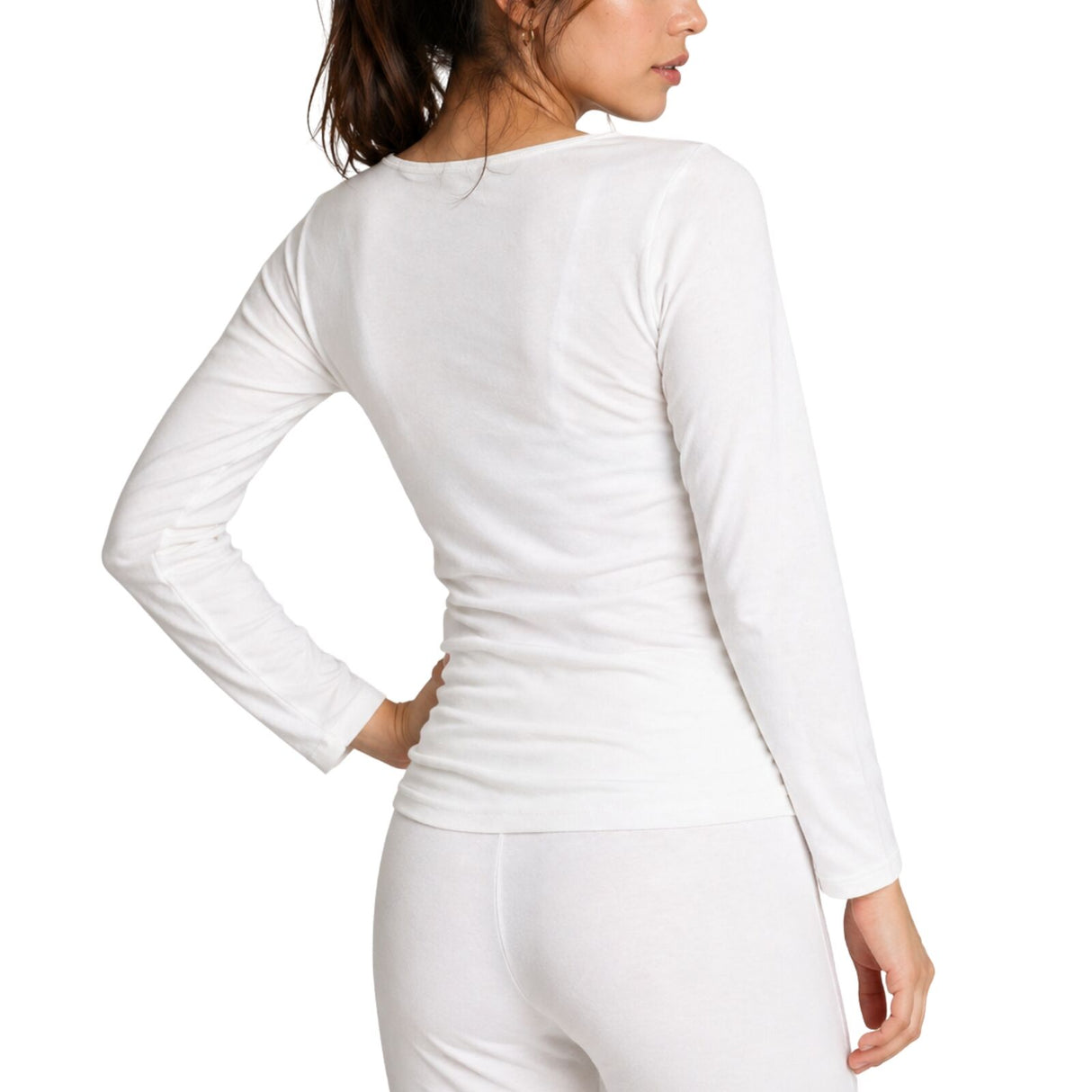 Womens Merino Wool Blend Thermal Long Sleeve Top - Beige (Spencer Base Layer)