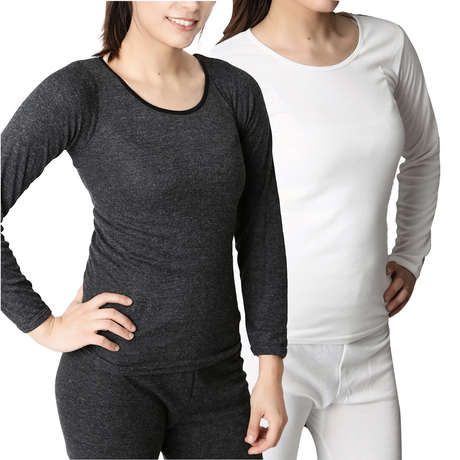 Ladies Merino Wool Blend Long Sleeve Thermal Spencer Top Underwear Thermals - Beige