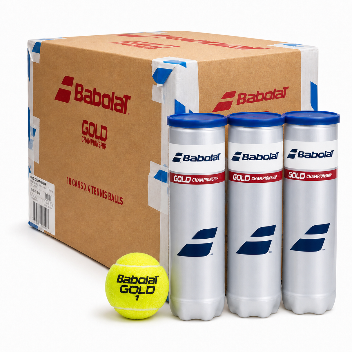 72x Babolat Gold Championship Tennis Balls Bulk Box (18 Cans of 4) - ITF & USTA Approved