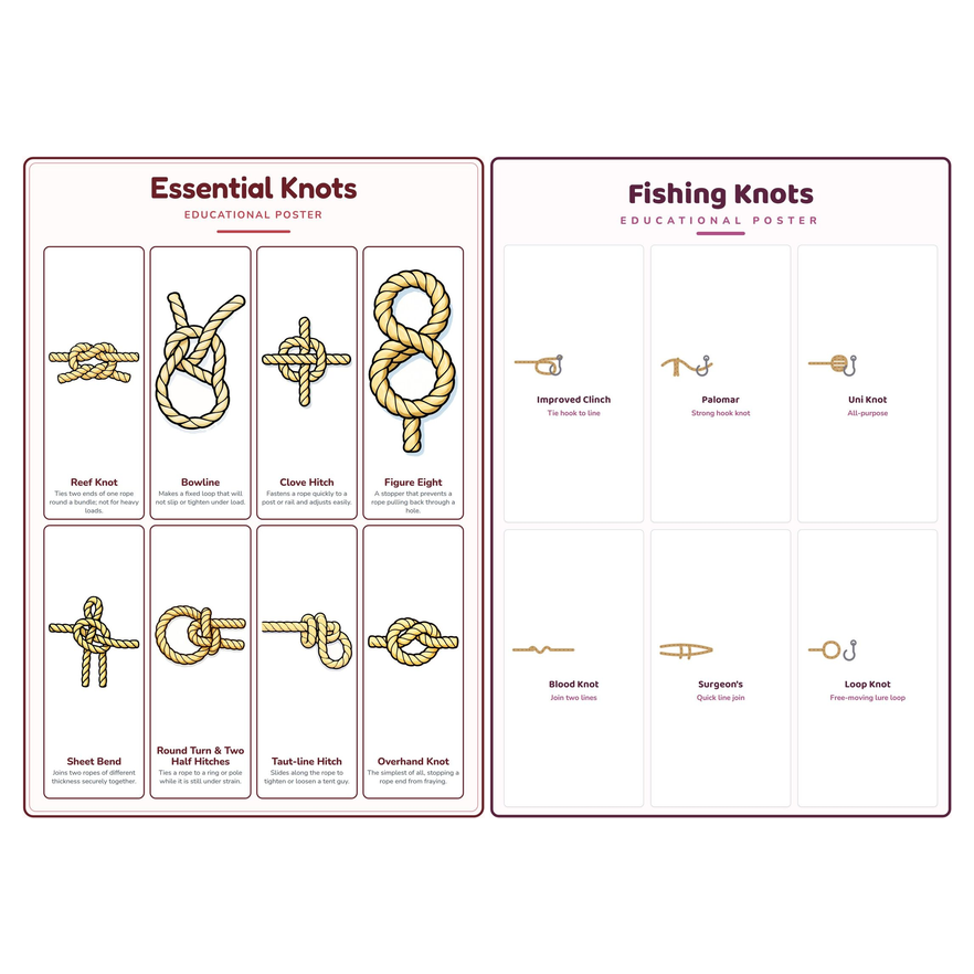 2-Pack Outdoors & Practical Educational Posters Set - A4 Matte Laminated Prints (210x297mm)