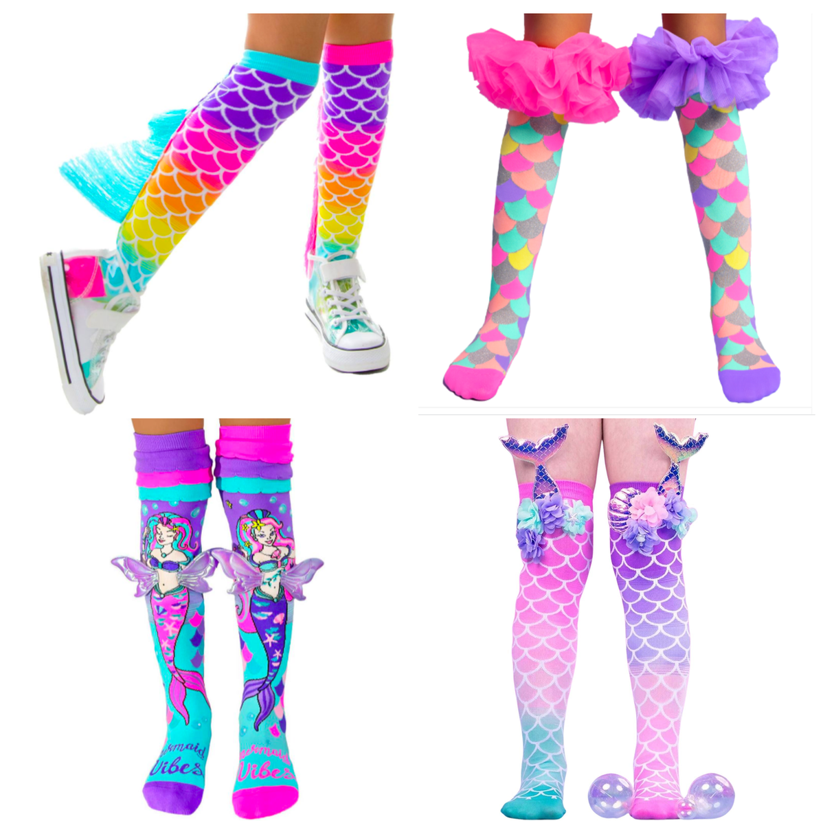 MADMIA 4-Pack Mermaid Knee High Socks - Toddlers Ages 3-5 (Crazy Sock Day)