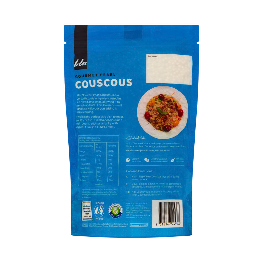6x Blu Gourmet Pearl Couscous 400g - 100% Natural (Cooks in 10 Minutes) Bulk Box