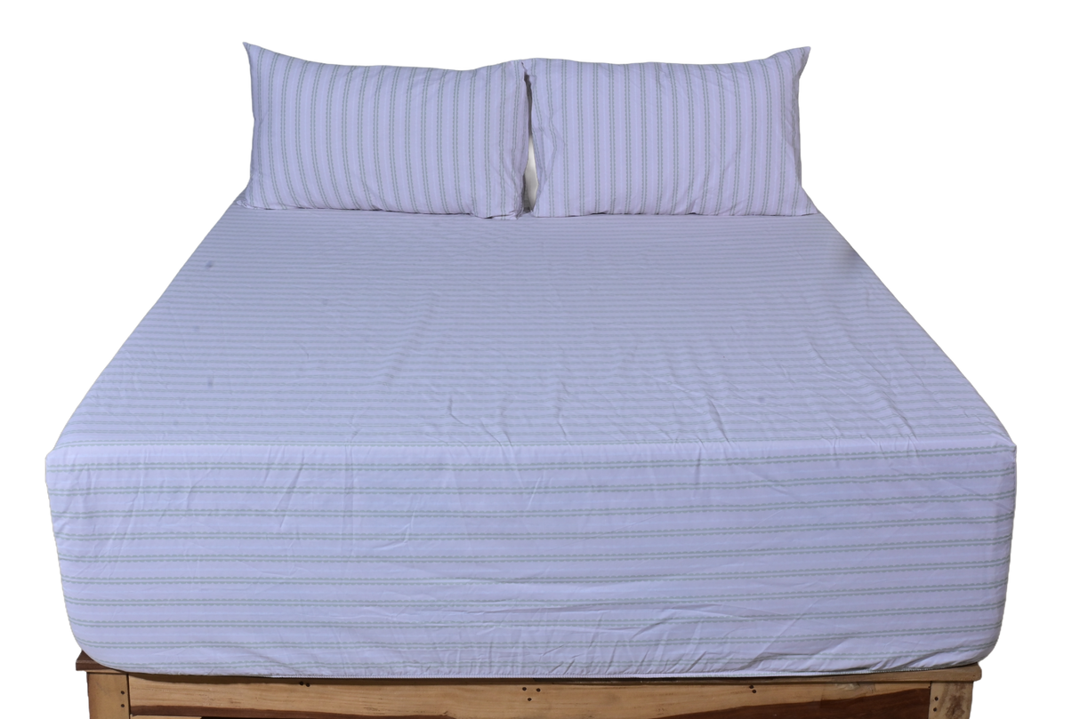 Lilac Stripe Pure Cotton Fitted Bed Sheet + Pillowcase Set
